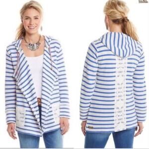 Matilda Jane Striped Midway Floral Lace Hooded Cardigan Beachy Cruise Large‎